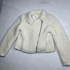 Justice Girls Sherpa Moto Jacket Size 18/20 Cream Teddy Bear Fleece‎ Zip Cozy